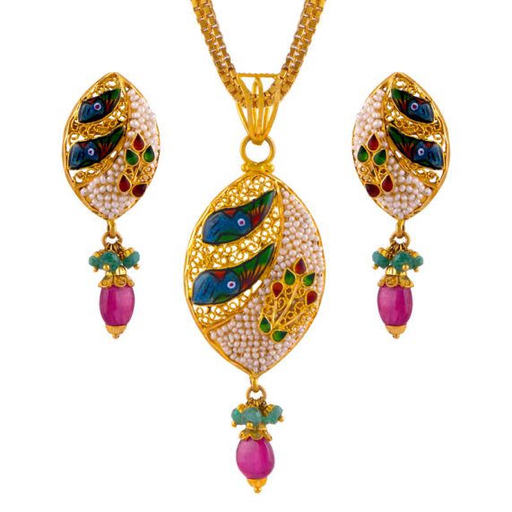 Gold Stone Pendant Set(SLKS/0155)