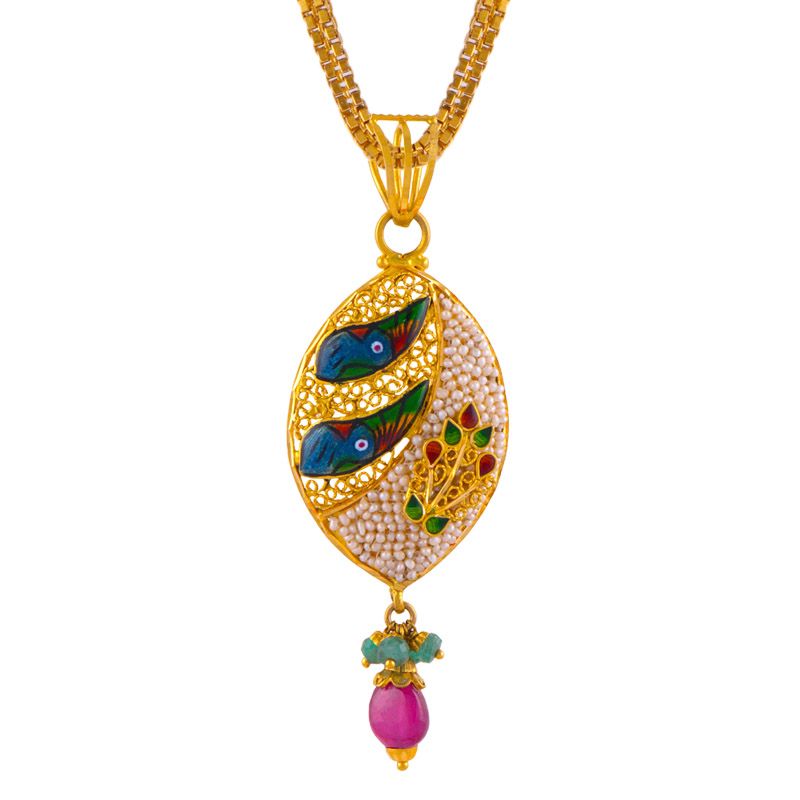 Gold Stone Pendant Set(SLKS/0155)